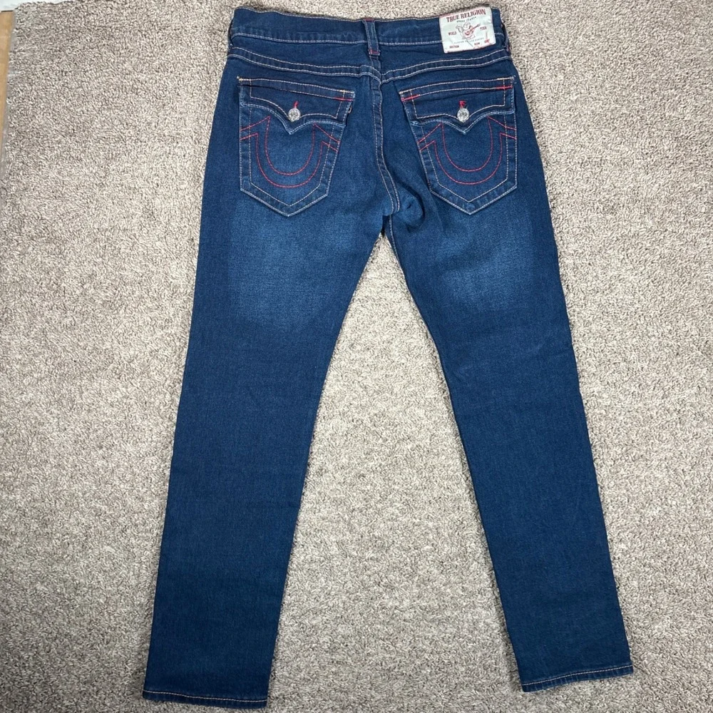 True Religion Rocco Relaxed Skinny Jeans Flap Pocket Stitch Mens 34 x 31